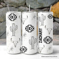 Personalized 20oz travel tumbler with Aztec tribal art and stainless steel straw