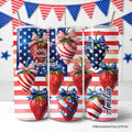 Patriotic 20oz stainless steel tumbler with strawberry print and American theme