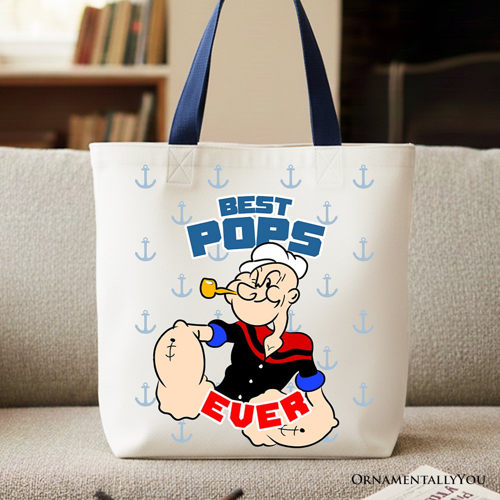 Best Pops Ever canvas tote bag with Popeye graphic design
