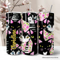 Black Cats and Pink Rose Floral 20oz Personalized Travel Tumbler