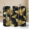 20oz stainless steel travel tumbler with black and gold bee pattern