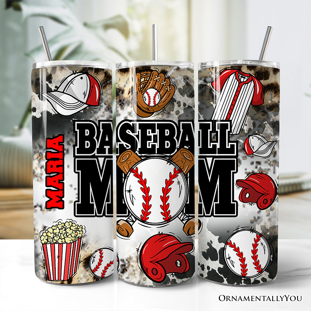 Black and Red Baseball Mom 20oz Stainless Steel Travel Tumbler