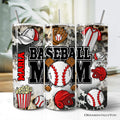 Black and Red Baseball Mom 20oz Stainless Steel Travel Tumbler