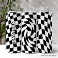 Black and White Checkerboard Swirl 20oz Travel Tumbler with Straw