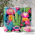 Blooming Desert Cactus Garden 20oz stainless steel tumbler with floral succulent pattern, lid, and straw