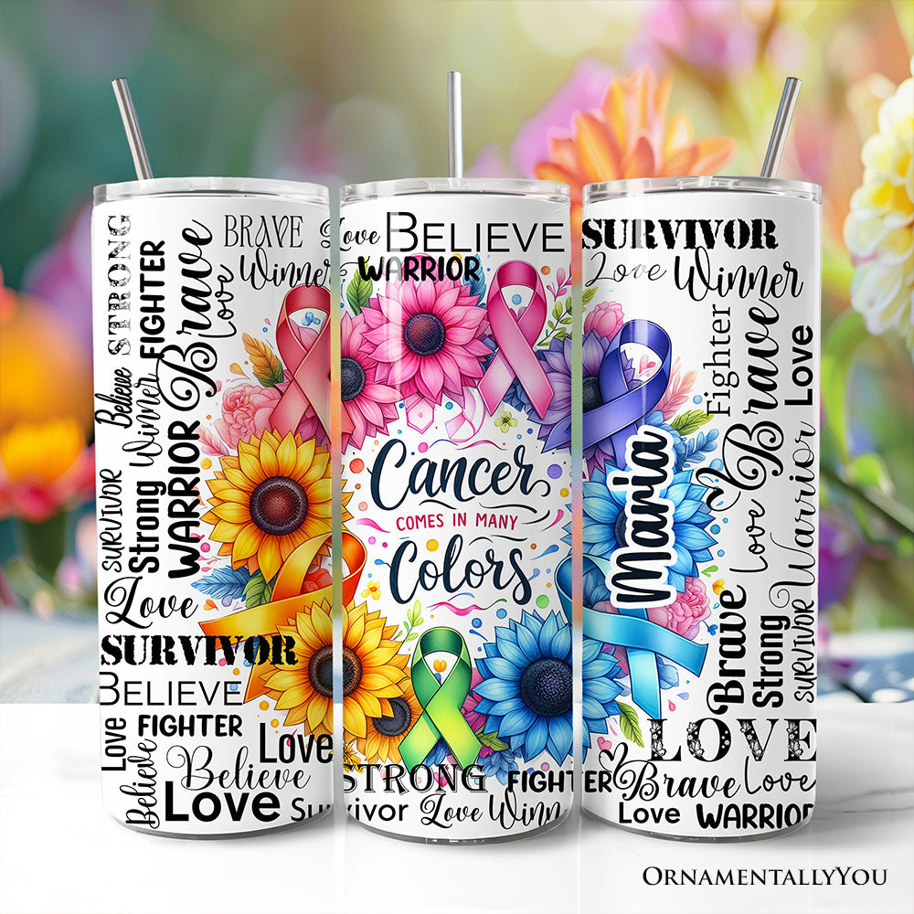 Floral cancer awareness survivor support 20oz stainless steel tumbler