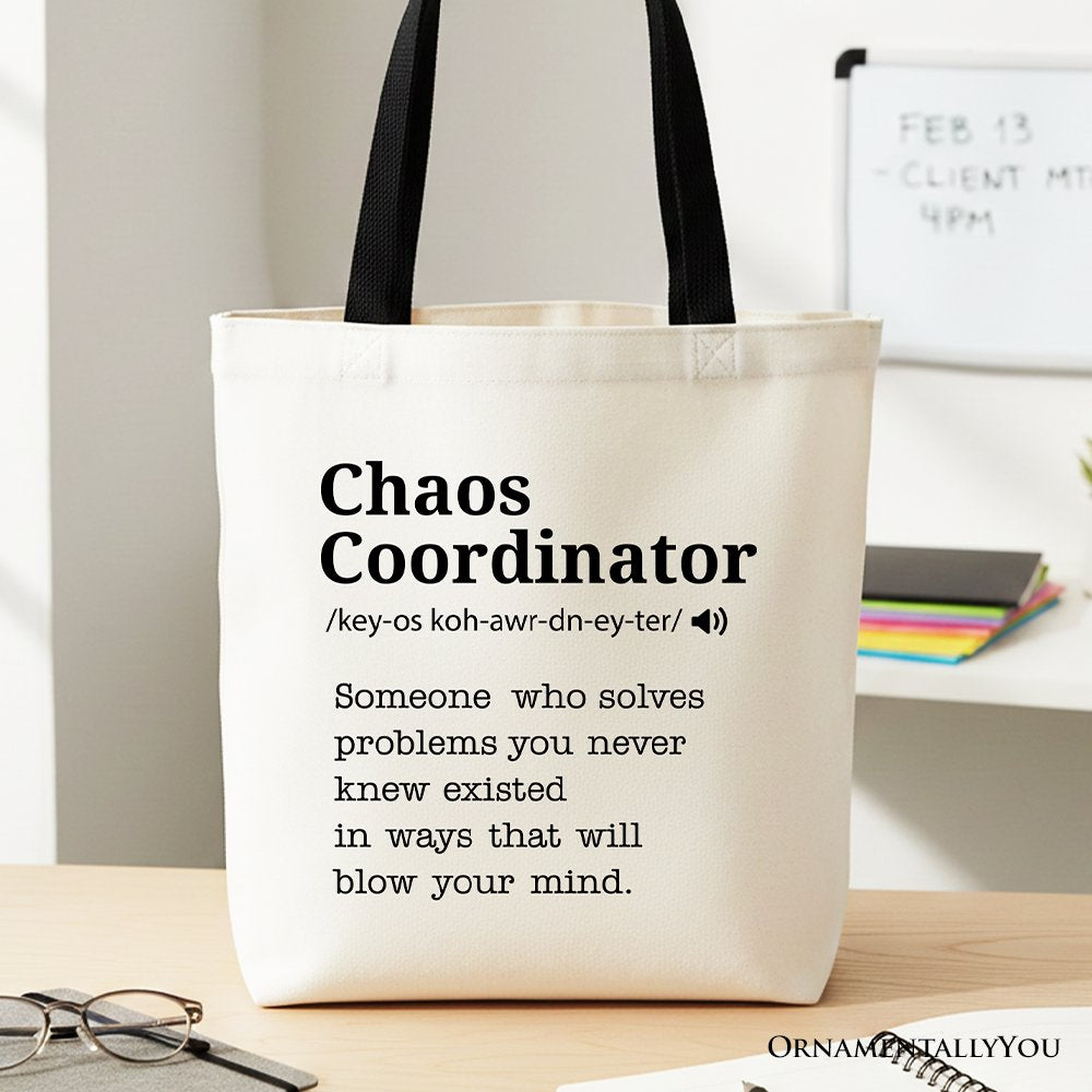 Chaos Coordinator definition canvas tote bag, funny gift for busy moms