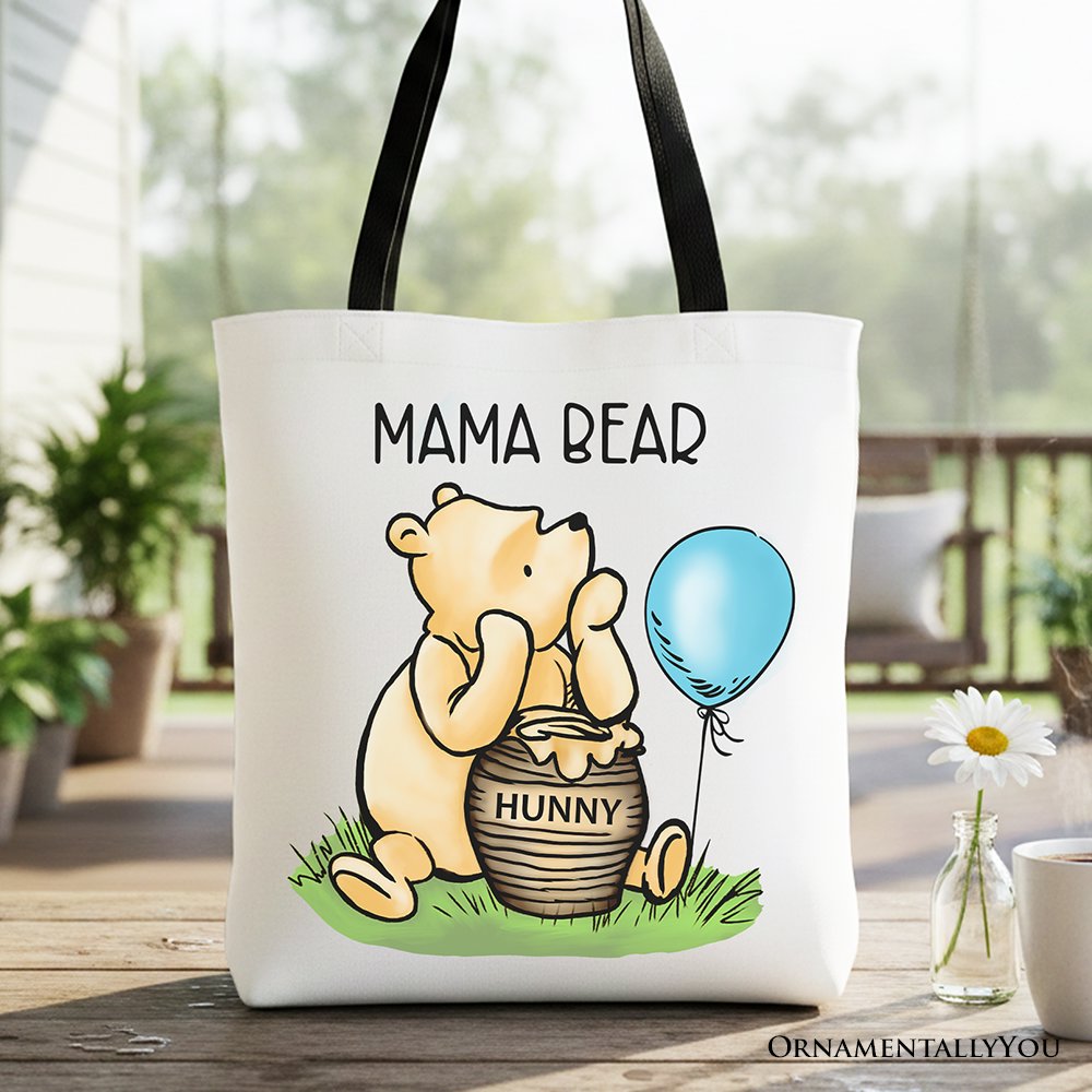 Winnie-the-Pooh inspired Mama Bear canvas tote bag in white and black