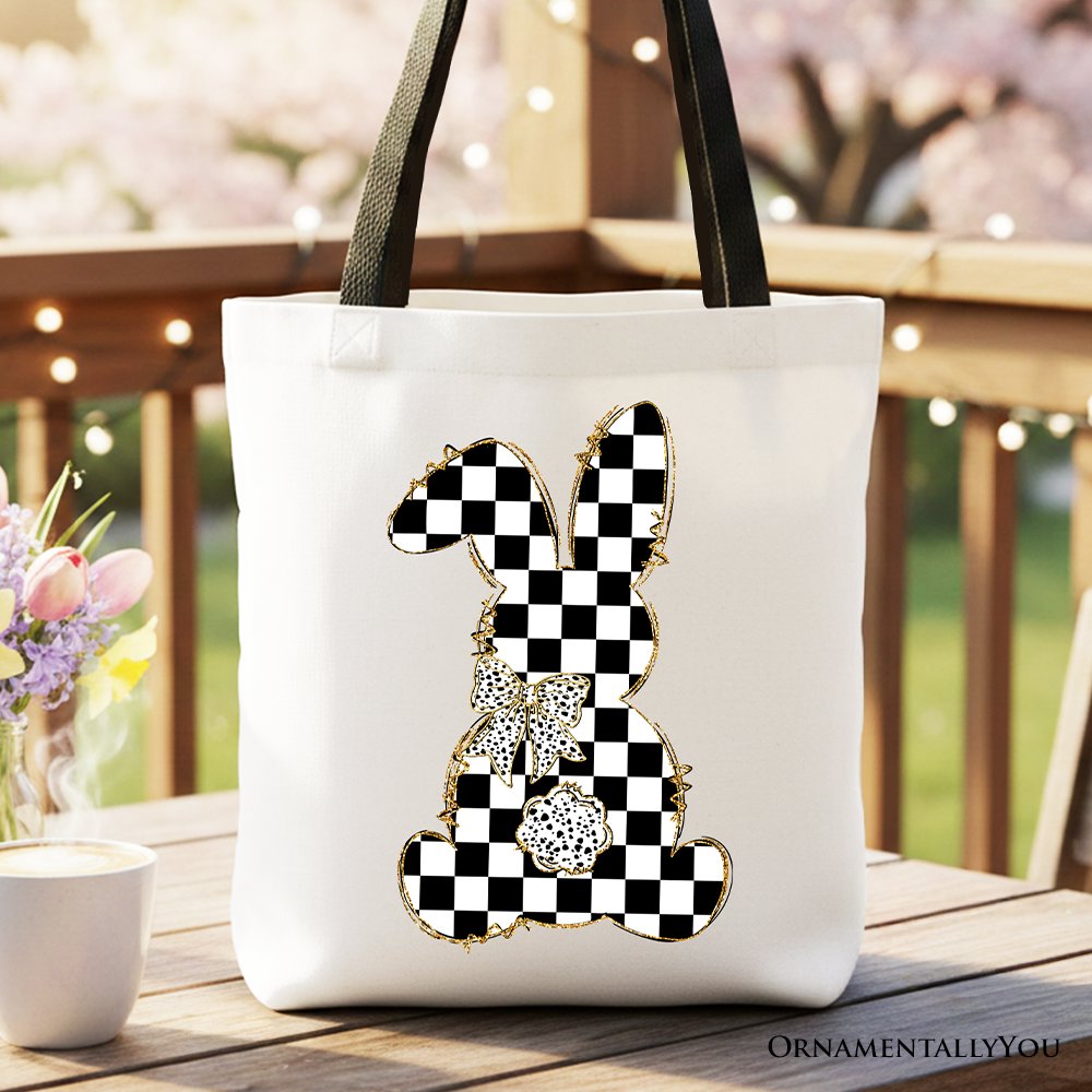 Checkered Easter Bunny coquette style tote bag for spring shopping