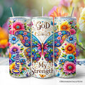 20oz Christian butterfly floral personalized tumbler with stainless steel straw and lid