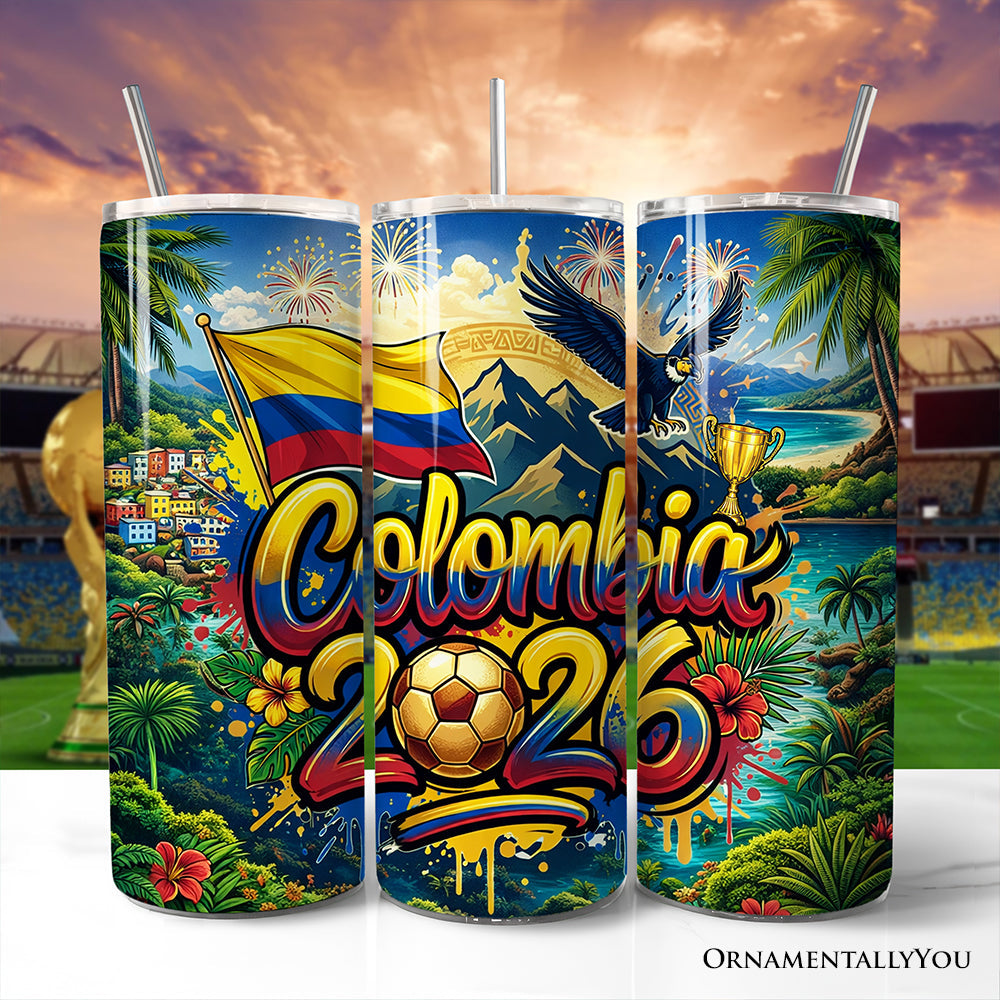 Colombia 2026 Soccer Championship 20oz stainless steel travel tumbler with straw