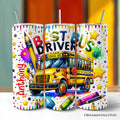 Colorful personalized 20oz Best Bus Driver tumbler with stainless steel straw