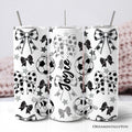 Black and white soccer bow design 20oz tumbler with stainless steel straw