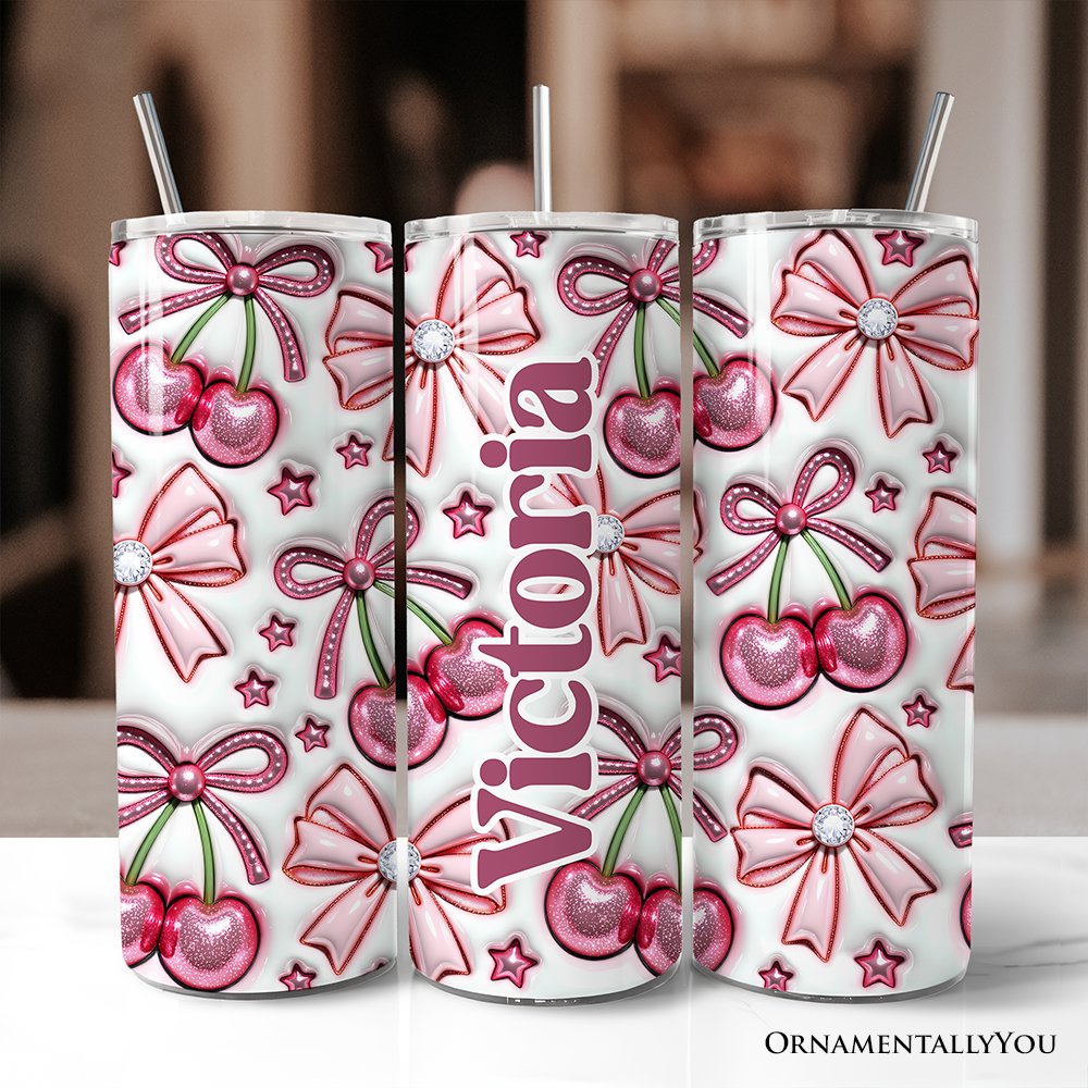 Coquette cherry and bow print 20oz tumbler with stainless straw