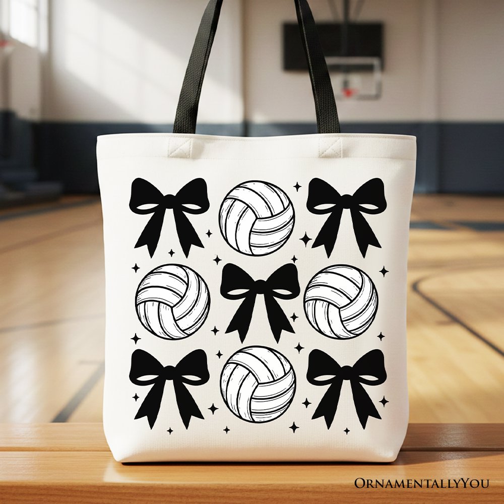 Coquette Volleyball Bows canvas tote bag, perfect for sports game day