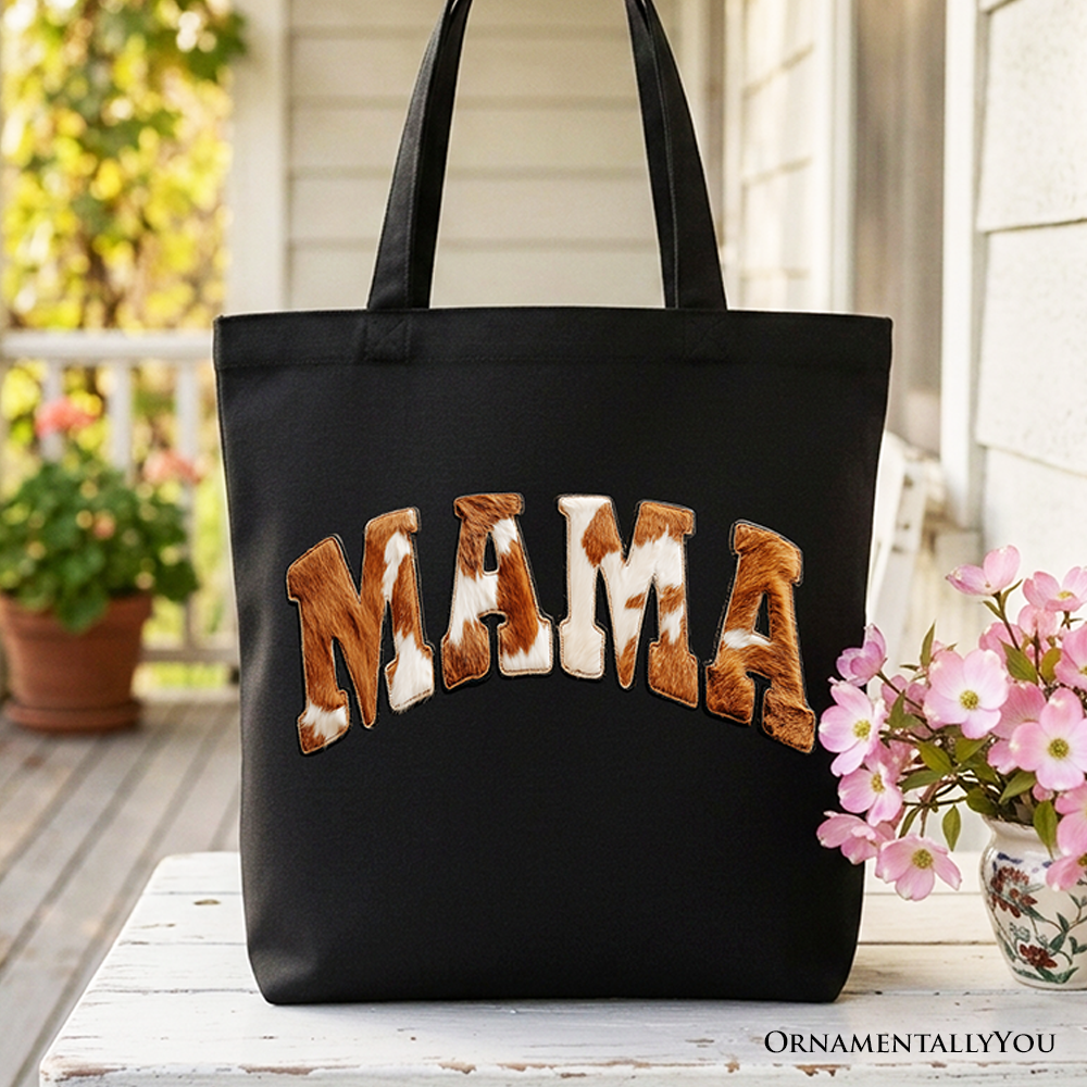 Cow print western style tote bag for moms, handcrafted in the USA.