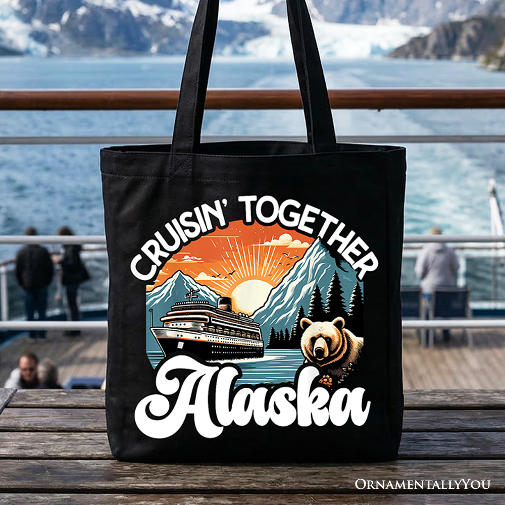Cruisin' Together Alaska tote bag designed for family cruise vacations and travel.