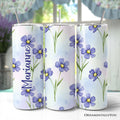 20oz stainless steel travel tumbler featuring a delicate blue wildflower floral pattern with straw.