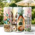 Easter bunny floral 20oz tumbler in pastel colors with stainless steel straw