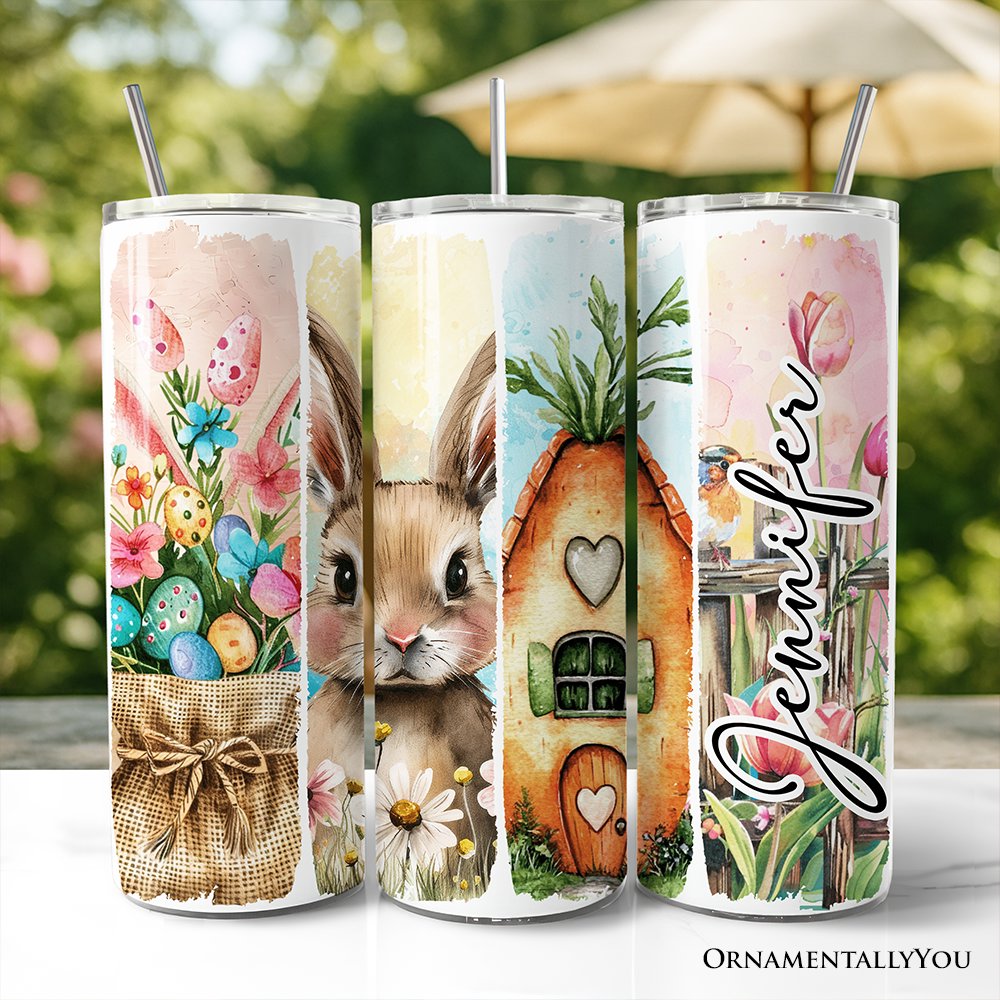 Easter bunny floral 20oz tumbler in pastel colors with stainless steel straw