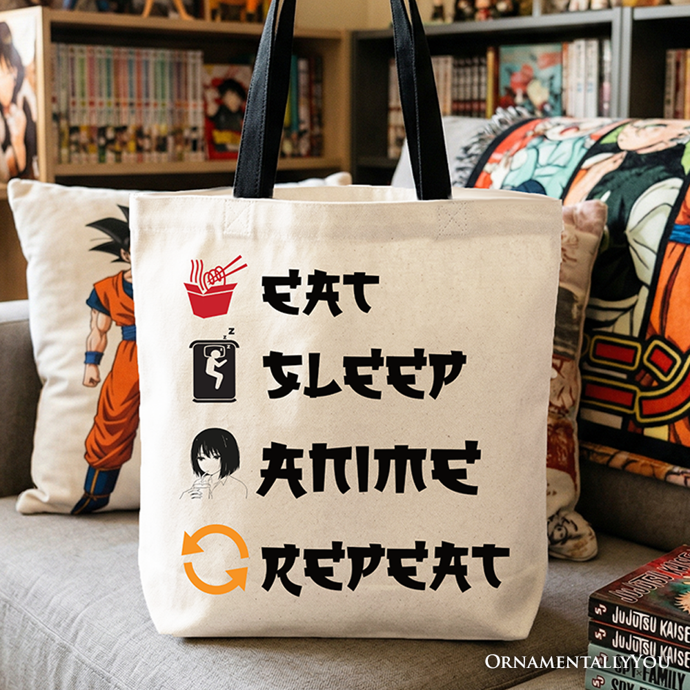 Eat Sleep Anime Repeat tote bag for otaku fans
