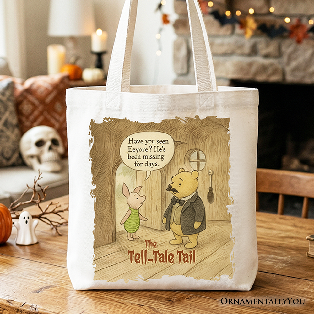 Vintage-style off-white cotton tote bag with Edgar Allan Pooh graphic print