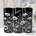 Black and white 20oz wildflower meadow personalized travel tumbler with stainless steel straw