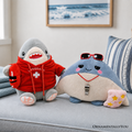 Finn Shark and Ray Stingray Lifeguard Plushie Set, 10.5" Funny Ocean Stuffed Animal Gift for Sea Life Lovers