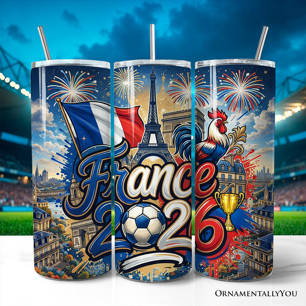France 2026 Soccer Cup 20oz stainless steel tumbler with straw and lid