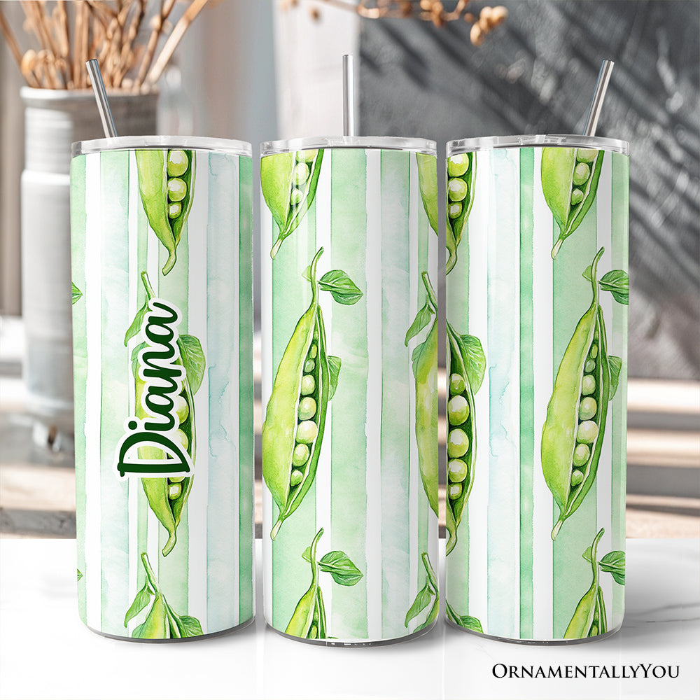 Green pea pod watercolor pattern 20oz tumbler with stainless steel straw