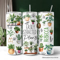 Personalized 20oz white and green botanical floral stainless steel tumbler with straw