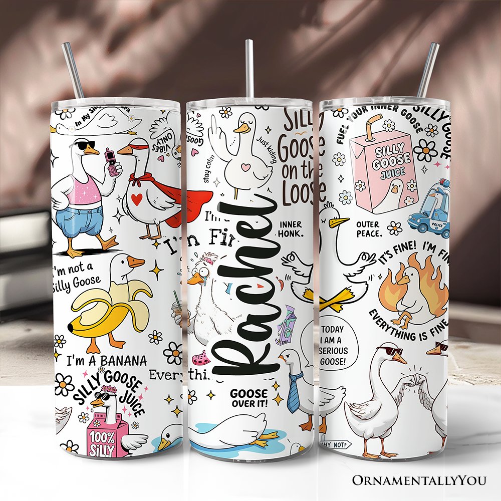 Funny Silly Goose themed 20oz tumbler with graphic print and stainless straw