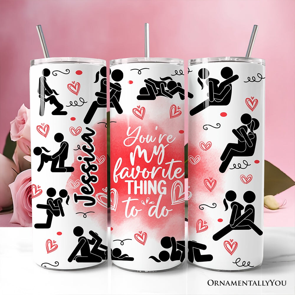20oz white, red, and black personalized Valentine couple tumbler with stainless steel straw