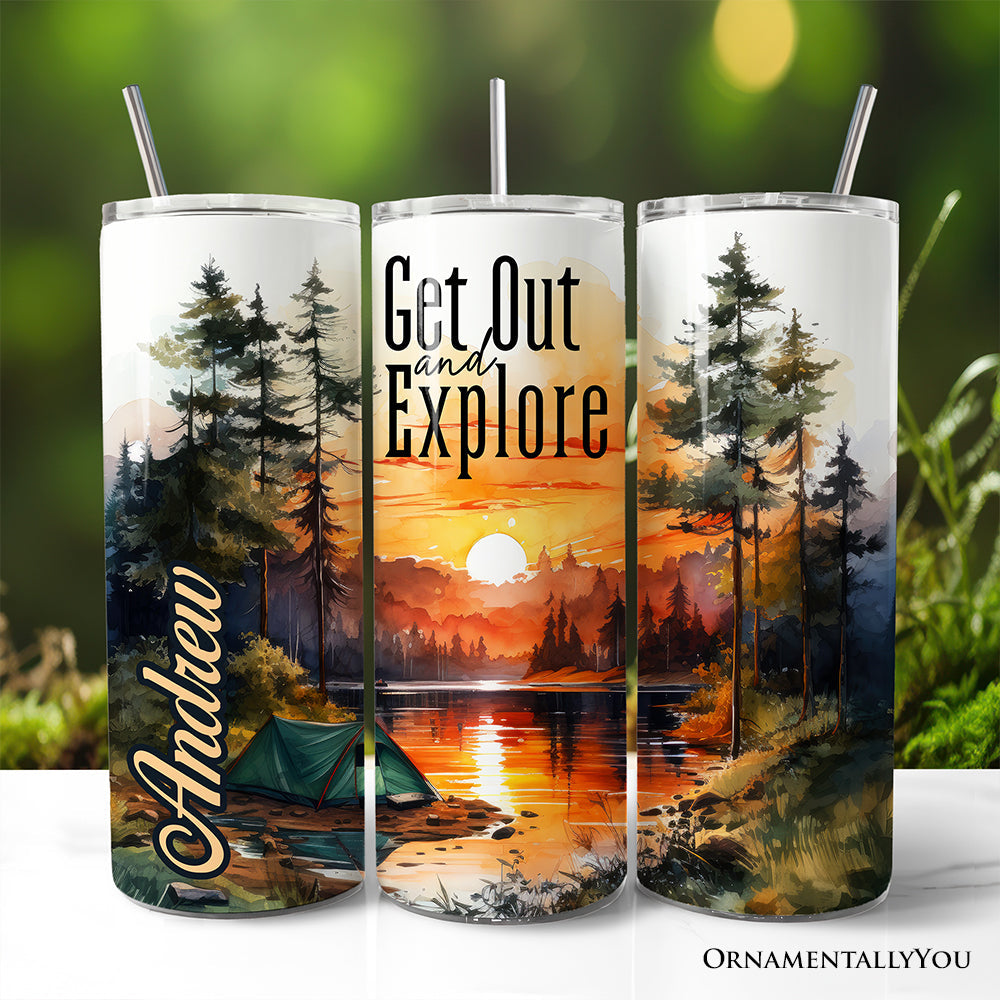 20oz stainless steel personalized camping tumbler with lid and straw