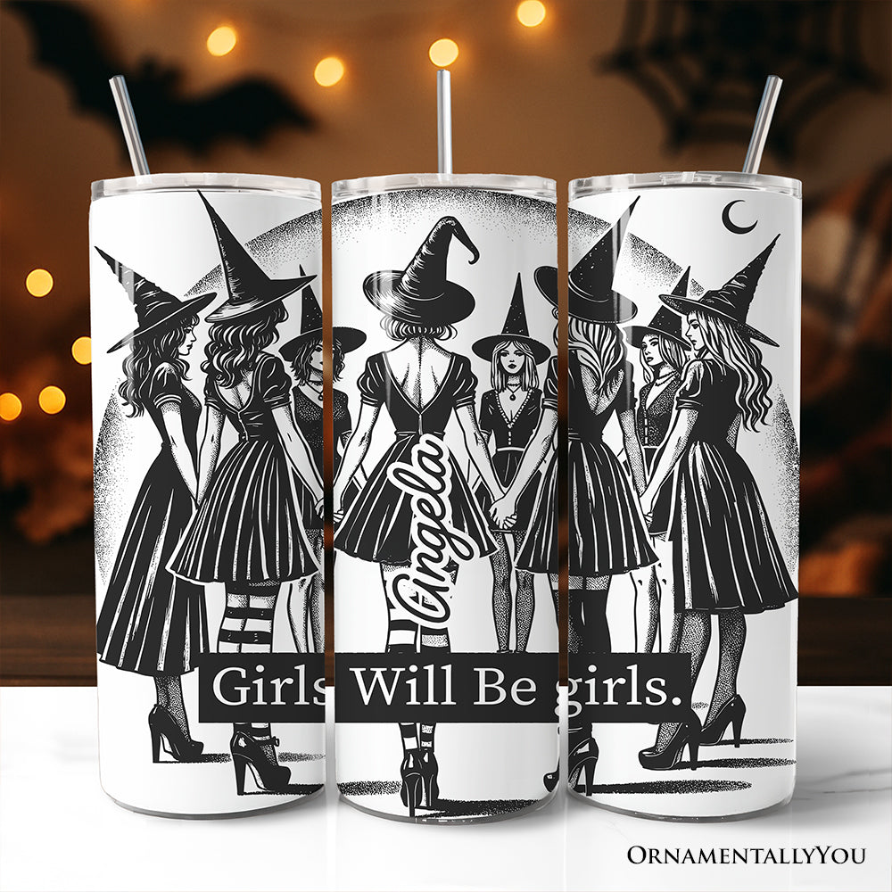 Personalized 20oz witchy Halloween themed travel tumbler with stainless steel straw