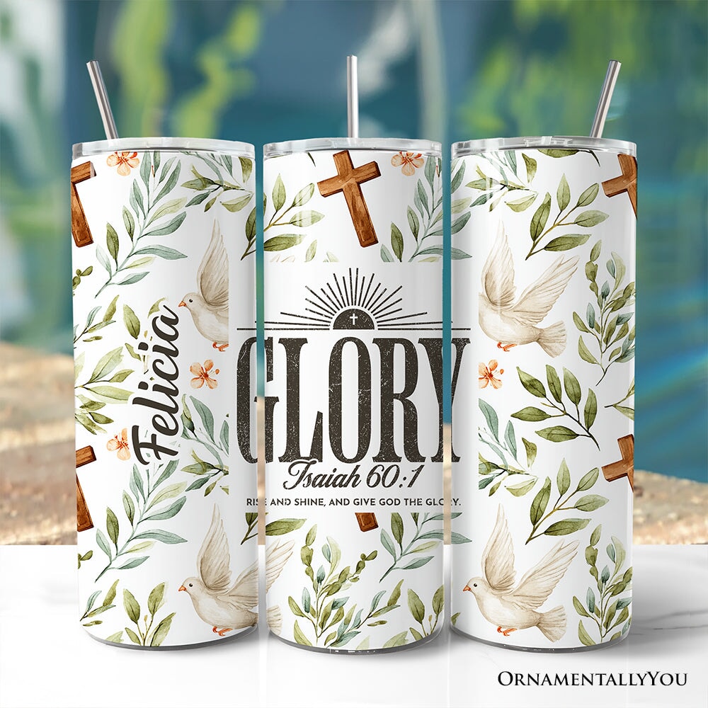 20oz stainless steel personalized Isaiah 60:1 travel tumbler with lid and straw