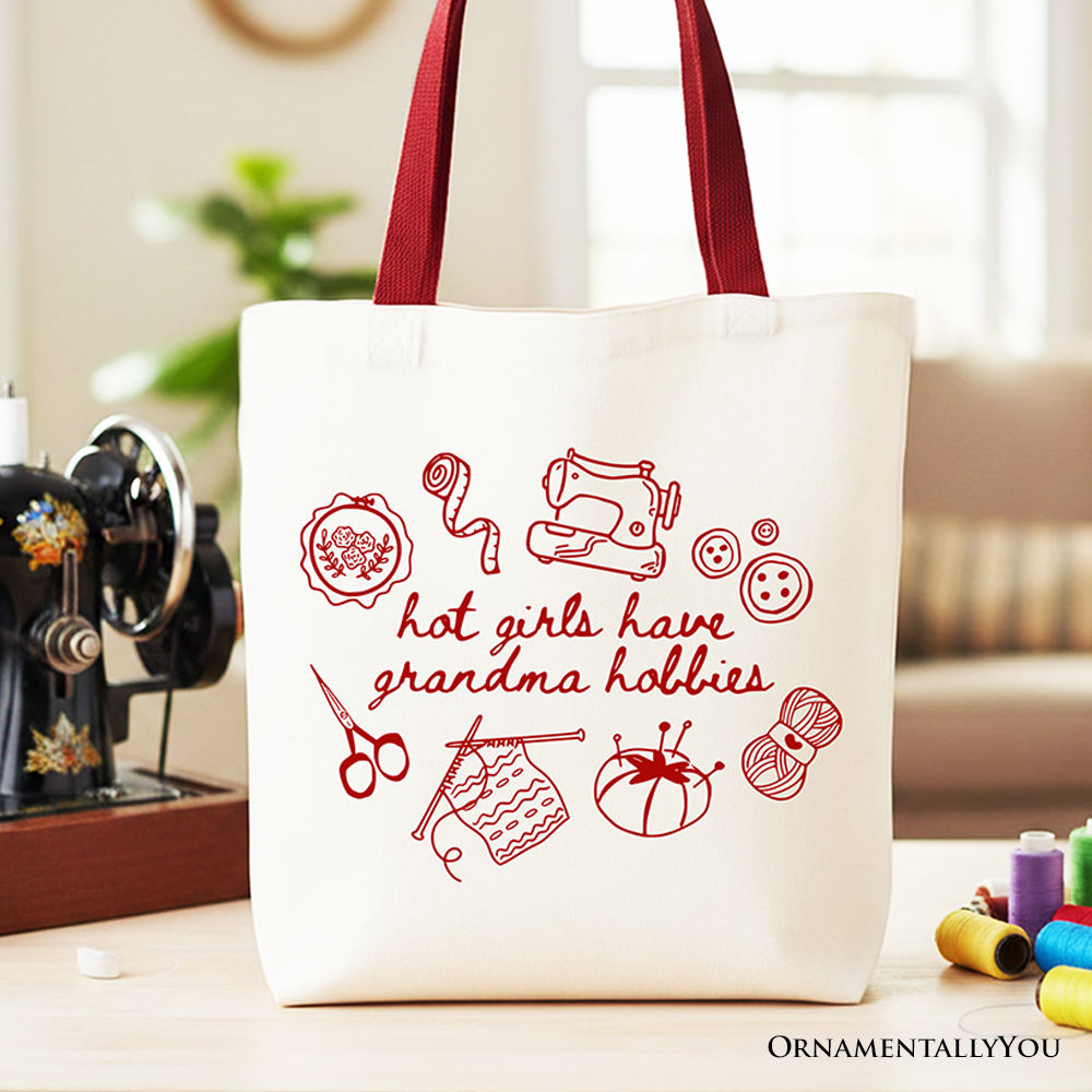 Funny Granny Era canvas tote bag for sewing and knitting enthusiasts