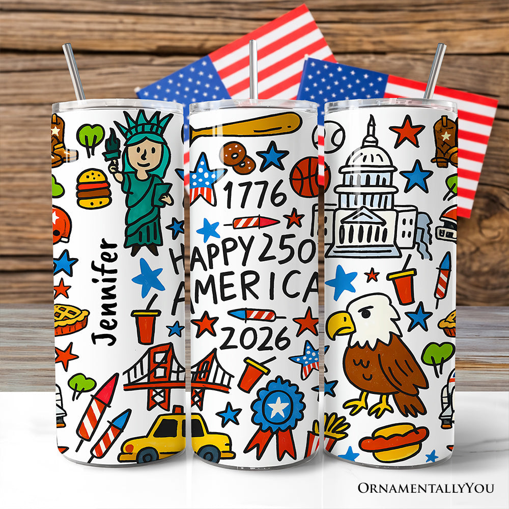 Happy 250 America Patriotic 20oz Stainless Steel Travel Tumbler