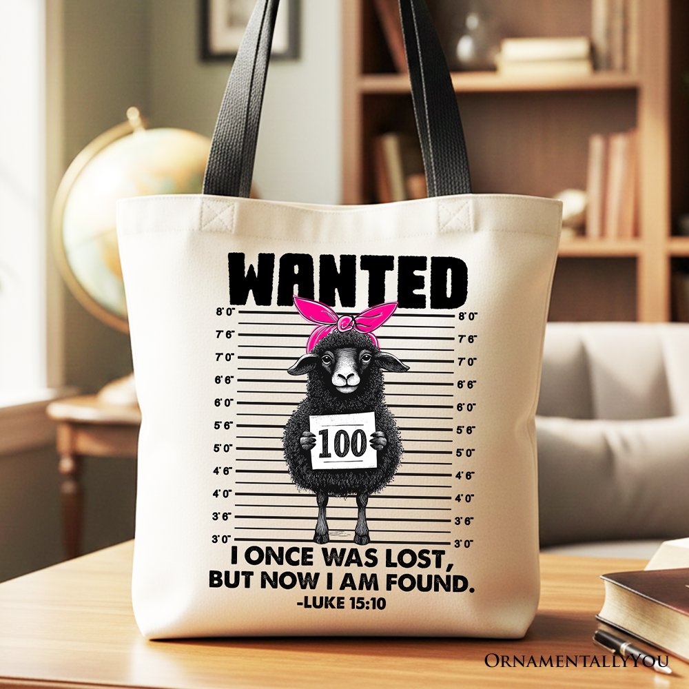 Luke 15:10 Black Sheep graphic tote bag for Christian gifting
