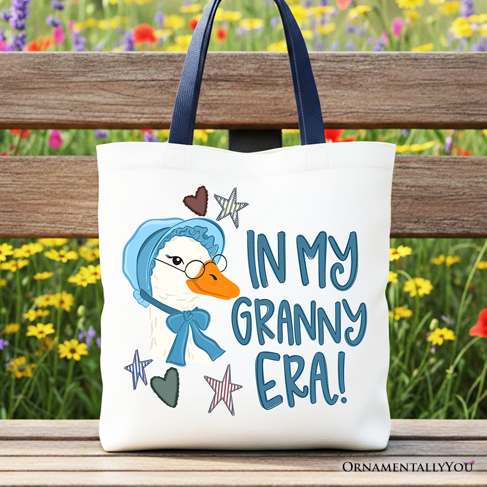 In My Granny Era Goose Tote Bag with a funny goose doodle illustration