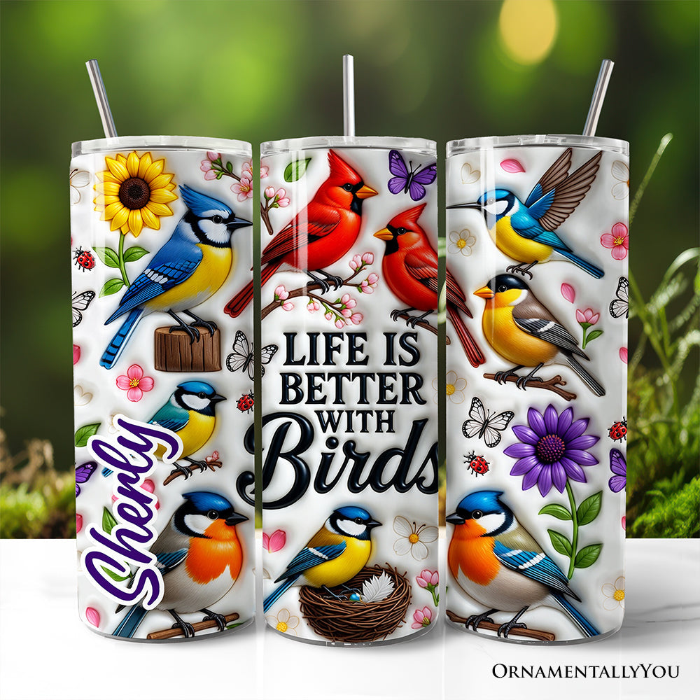 20oz stainless steel bird-themed personalized tumbler with lid and straw
