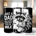 20oz monochromatic black and white stainless steel tumbler with funny raccoon dad illustration and straw