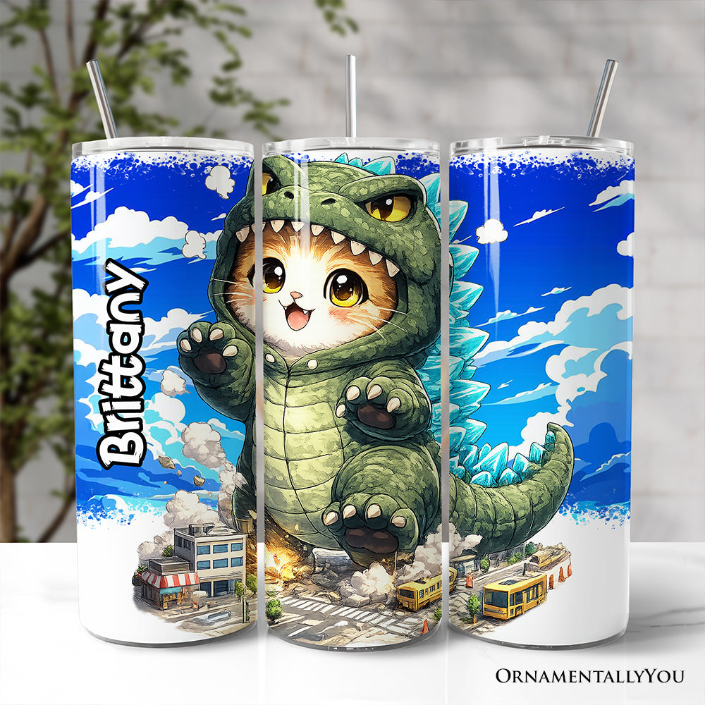 Kawaii Cat Kaiju City Destroyer 20oz Stainless Steel Travel Tumbler