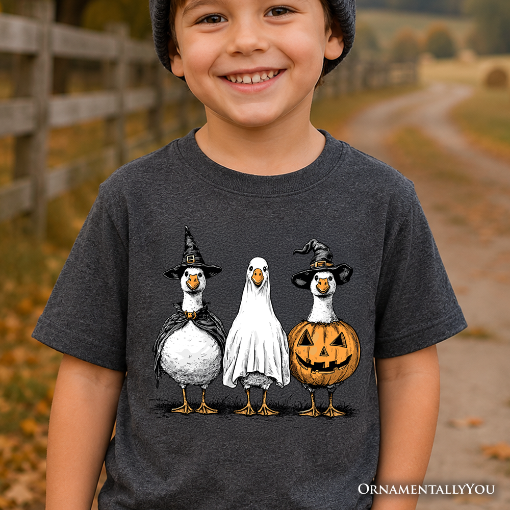 Funny Haunting Honkers Goose graphic t-shirt for kids, perfect for Halloween