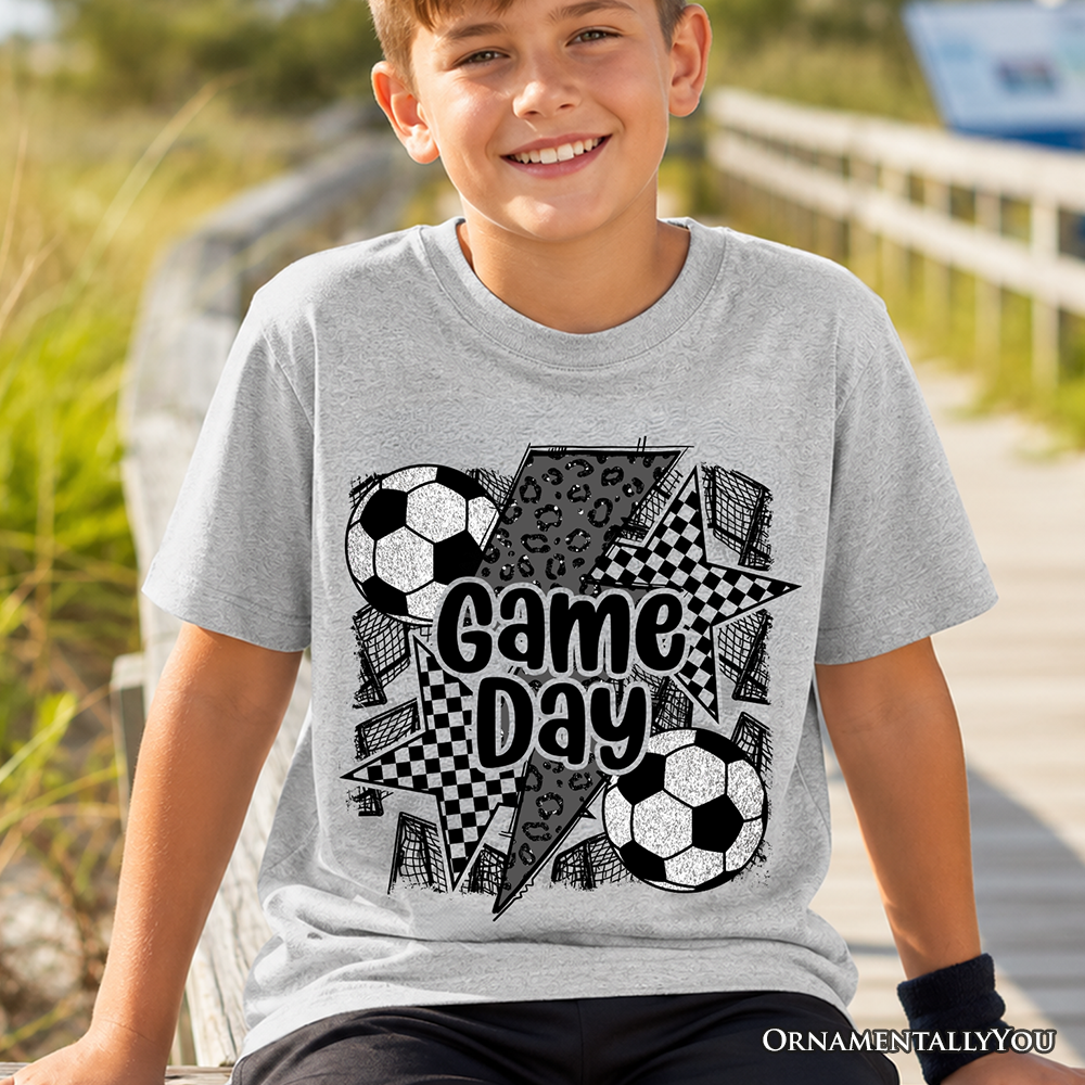 Soccer-themed game day graphic t-shirt for kids