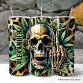 Gothic style 20oz personalized tumbler with leopard skull and weed print, including straw.