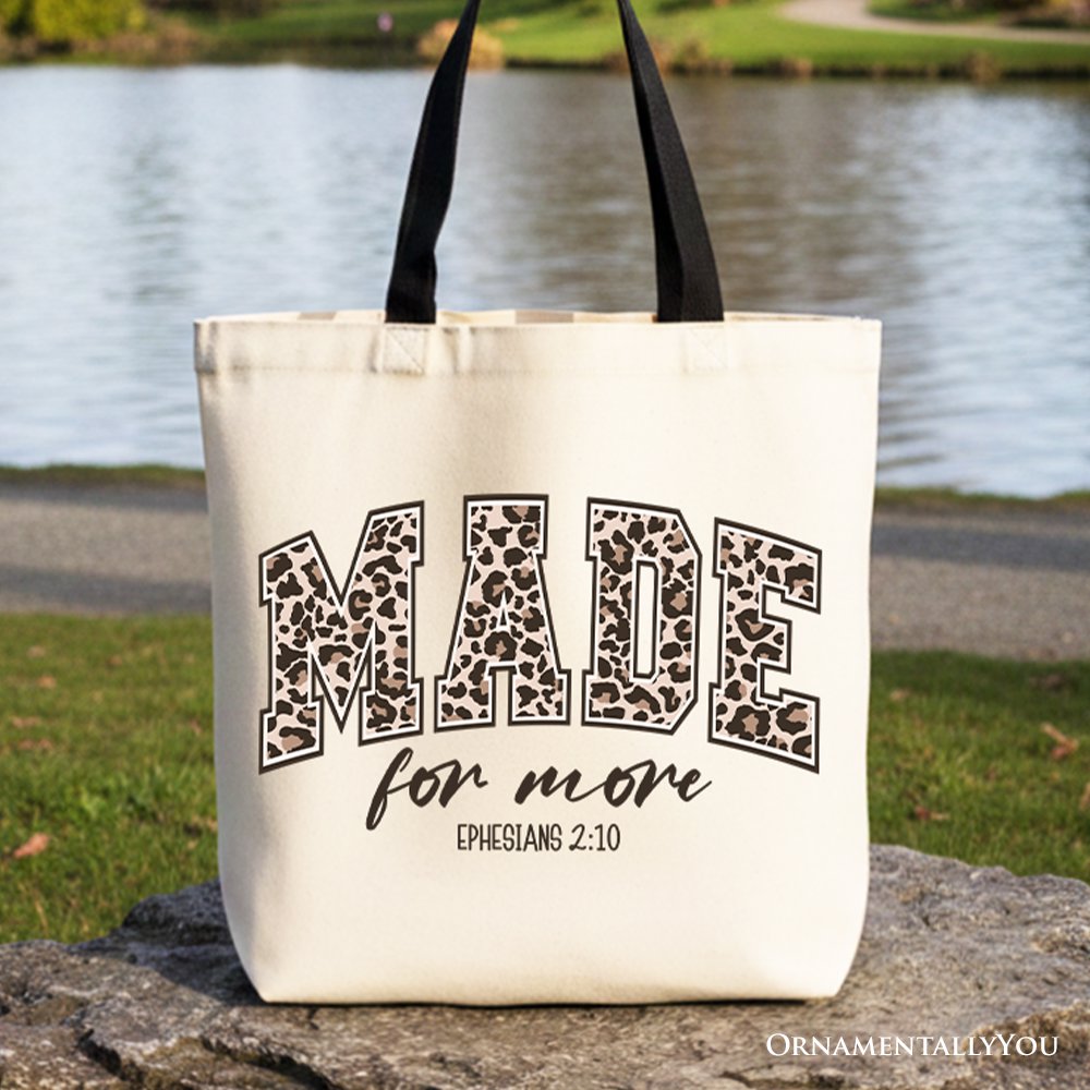 Made For More Ephesians 2:10 leopard print canvas tote bag for women