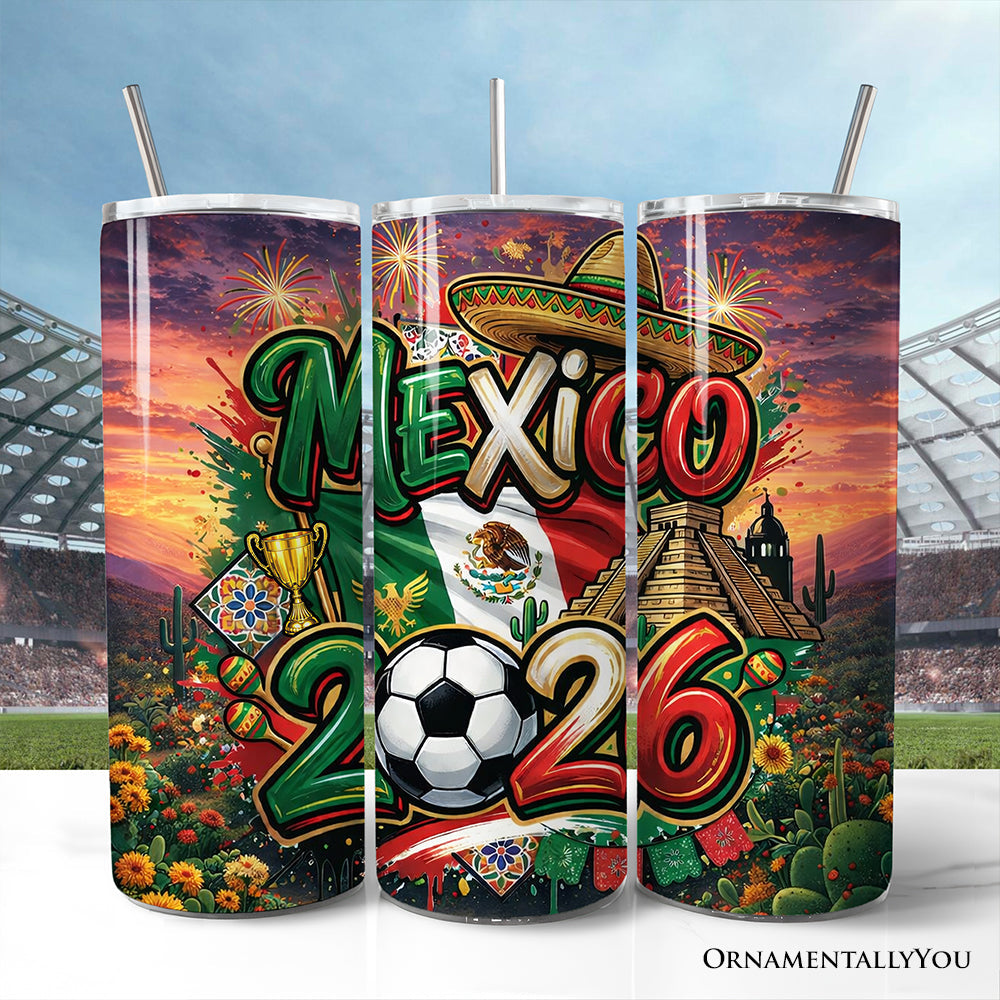 Mexico 2026 Soccer Cup 20oz stainless steel tumbler with straw and lid