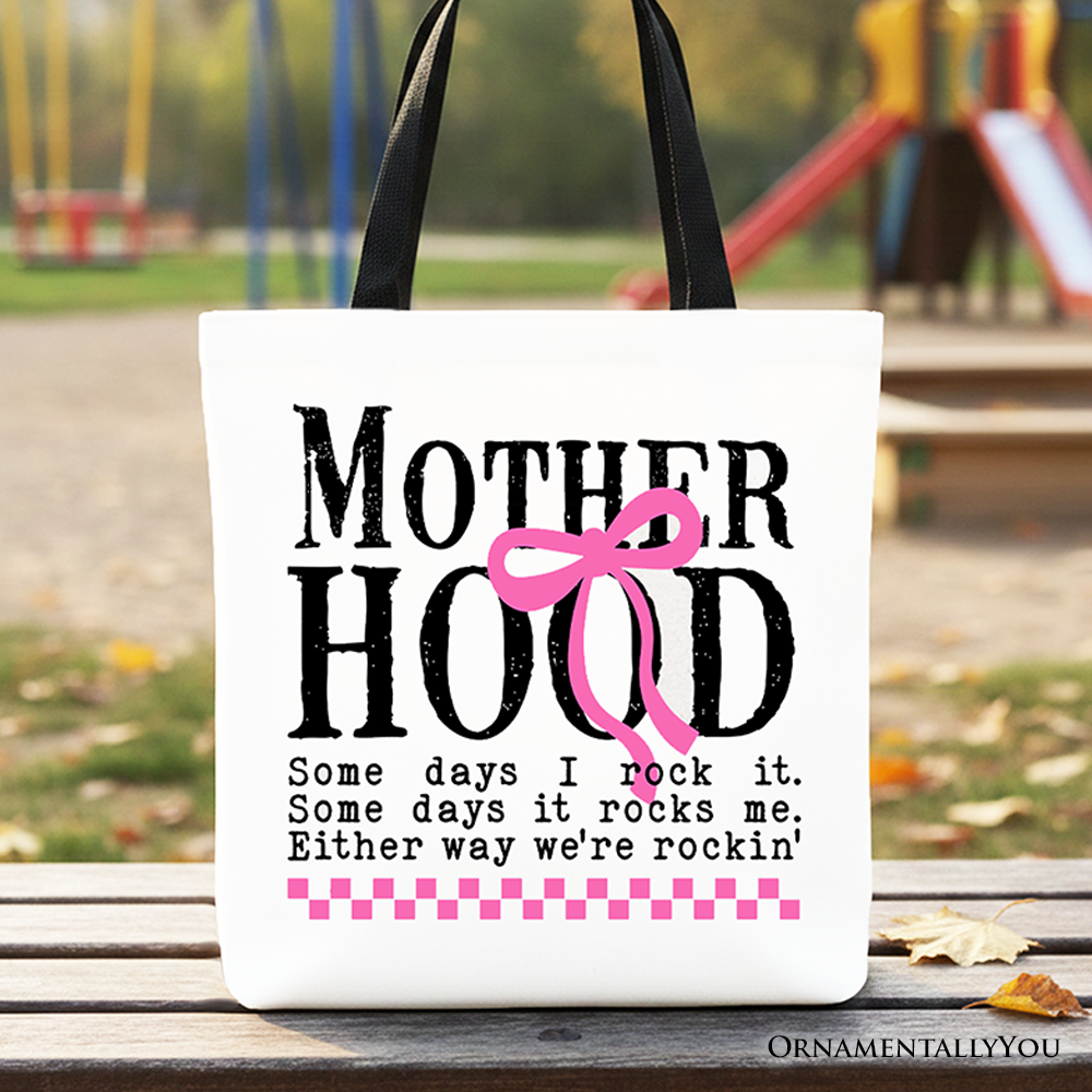 Coquette-style pink bow tote bag with a retro checkered pattern