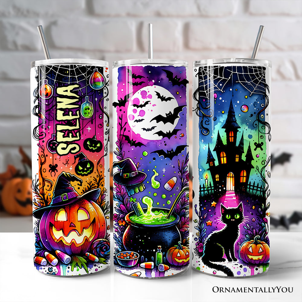 Neon Halloween Witch Scene 20oz Stainless Steel Tumbler with Straw